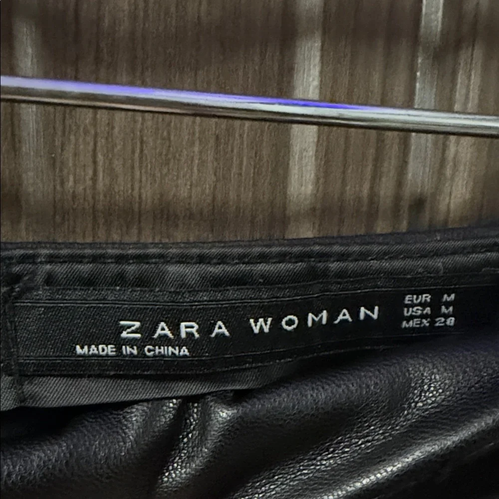 Zara‎ Black Faux Leather Asymmetric Mini Skirt